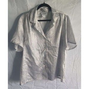 Lucky Me Womens Vintage Button Up Sz 42 black and white speckled Short Sleeve